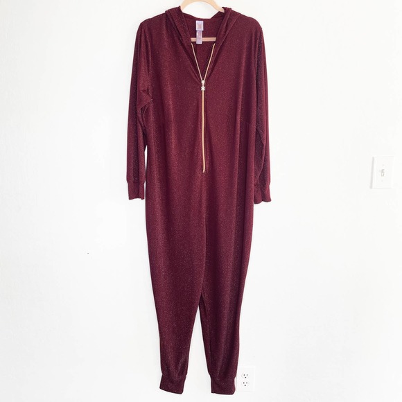 Savage x Fenty Sleep & Shine Metallic Red Cocoa Hooded Onesie Jumpsuit 1X - Picture 13 of 14
